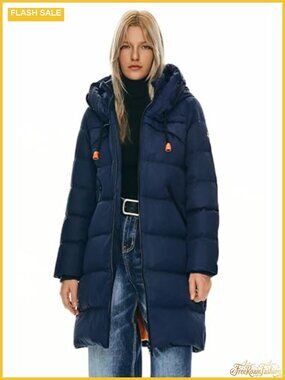Thickened Winter Down Coat Hooded Puffer Long Jacket with Pocket